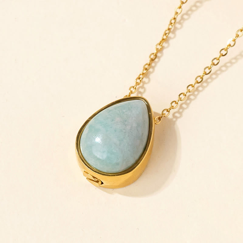 Buddha Stones Natural Blue Lace Agate Rose Quartz Black Onyx Teardrop Design Balance Necklace Pendant - Amazonite Gold Chain - image 14