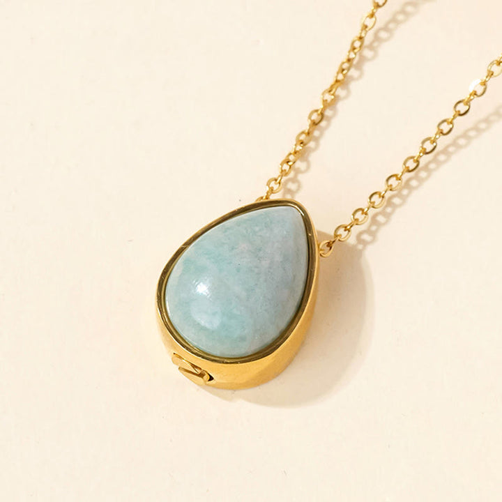 Buddha Stones Natural Blue Lace Agate Rose Quartz Black Onyx Teardrop Design Balance Necklace Pendant - Amazonite Gold Chain - image 14