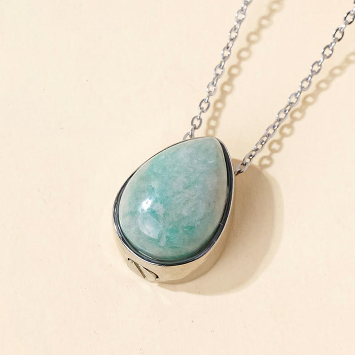 Buddha Stones Natural Blue Lace Agate Rose Quartz Black Onyx Teardrop Design Balance Necklace Pendant - Amazonite Silver Chain - image 13
