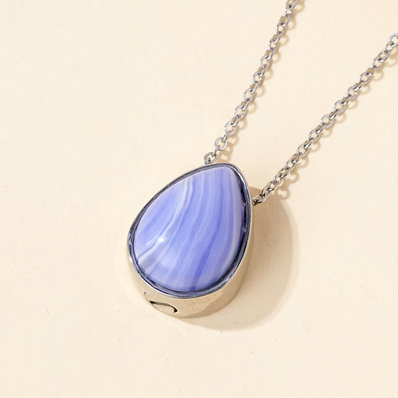 Buddha Stones Natural Blue Lace Agate Rose Quartz Black Onyx Teardrop Design Balance Necklace Pendant - Blue Lace Agate Silver Chain - image 0