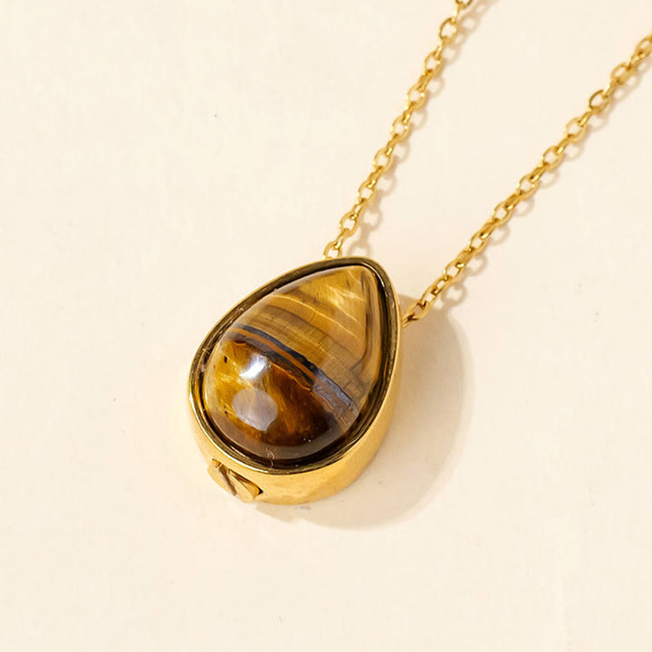 Buddha Stones Natural Blue Lace Agate Rose Quartz Black Onyx Teardrop Design Balance Necklace Pendant - Tiger Eye Gold Chain - image 10