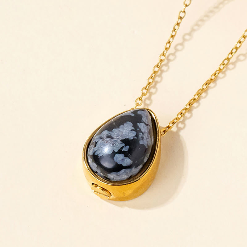 Buddha Stones Natural Blue Lace Agate Rose Quartz Black Onyx Teardrop Design Balance Necklace Pendant - Snowflake Obsidian Gold Chain - image 17