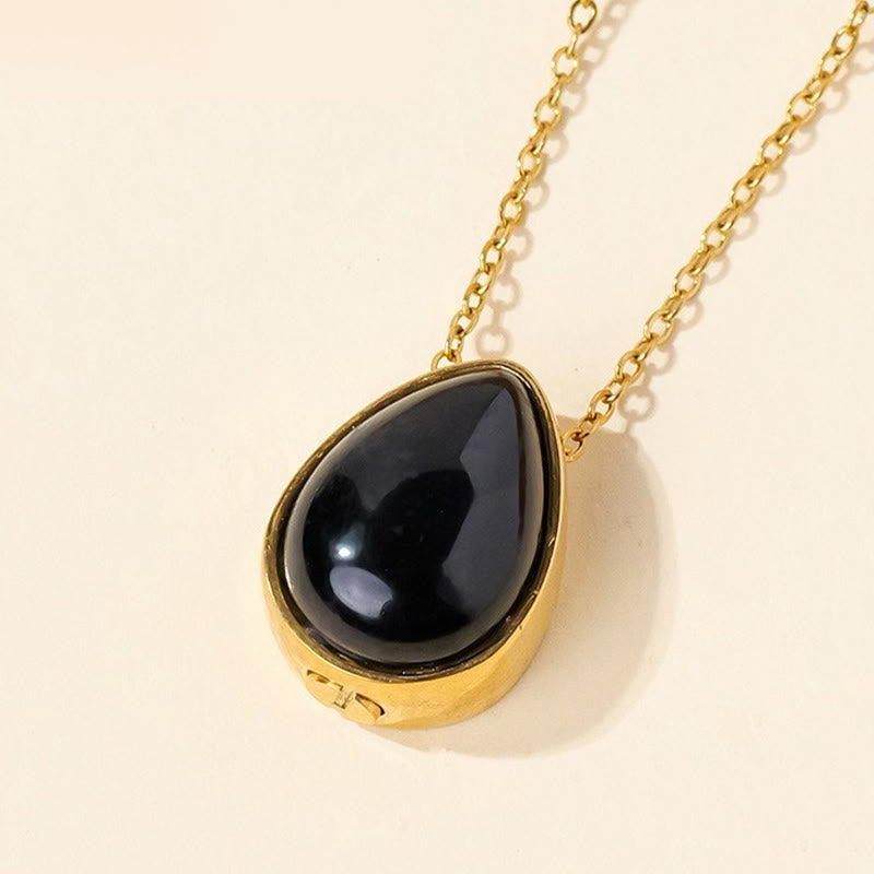 Buddha Stones Natural Blue Lace Agate Rose Quartz Black Onyx Teardrop Design Balance Necklace Pendant - Black Onyx Gold Chain - image 7