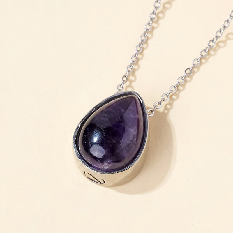 Buddha Stones Natural Blue Lace Agate Rose Quartz Black Onyx Teardrop Design Balance Necklace Pendant - Amethyst Silver Chain - image 19