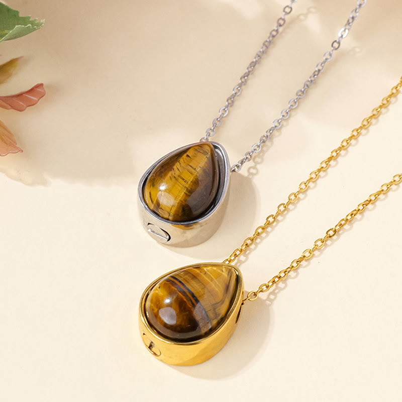 Buddha Stones Natural Blue Lace Agate Rose Quartz Black Onyx Teardrop Design Balance Necklace Pendant - image 11