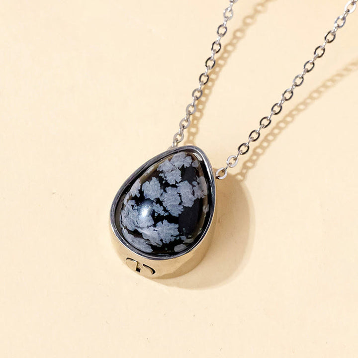 Buddha Stones Natural Blue Lace Agate Rose Quartz Black Onyx Teardrop Design Balance Necklace Pendant - Snowflake Obsidian Silver Chain - image 16