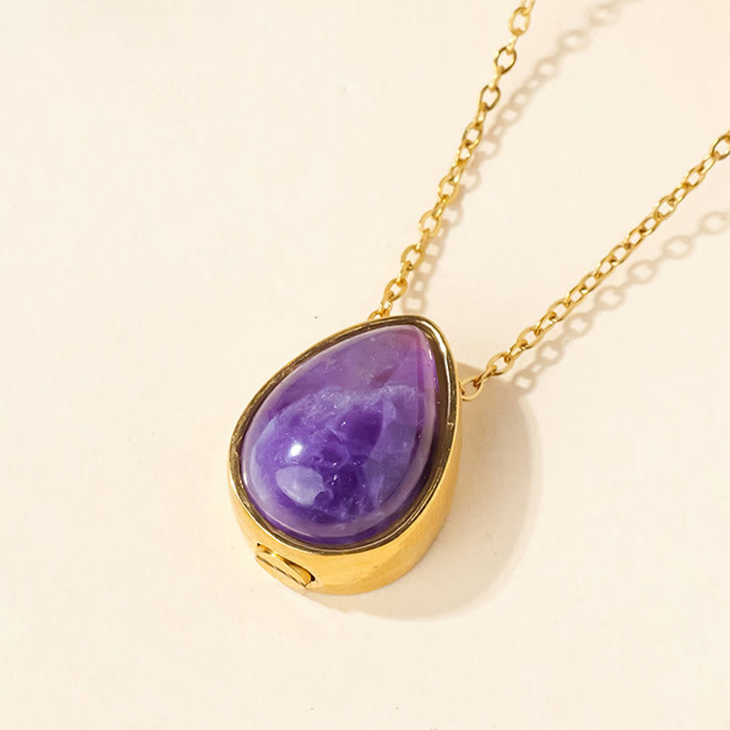 Buddha Stones Natural Blue Lace Agate Rose Quartz Black Onyx Teardrop Design Balance Necklace Pendant - Amethyst Gold Chain - image 20