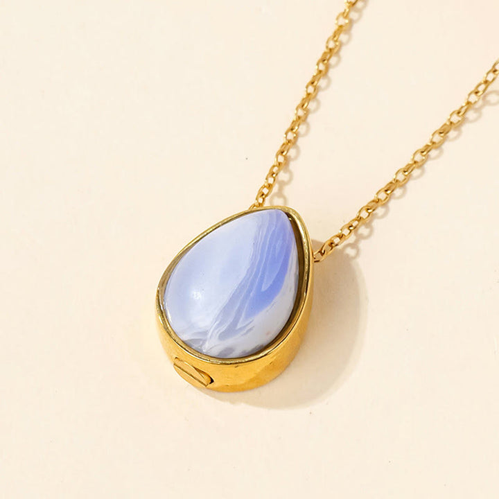 Buddha Stones Natural Blue Lace Agate Rose Quartz Black Onyx Teardrop Design Balance Necklace Pendant - Blue Lace Agate Gold Chain - image 1