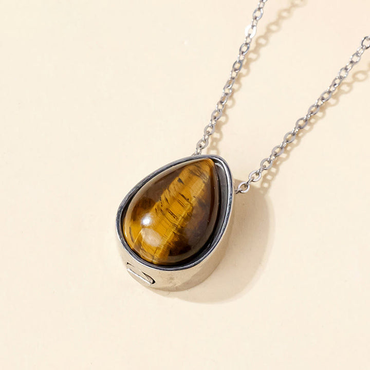Buddha Stones Natural Blue Lace Agate Rose Quartz Black Onyx Teardrop Design Balance Necklace Pendant - Tiger Eye Silver Chain - image 9