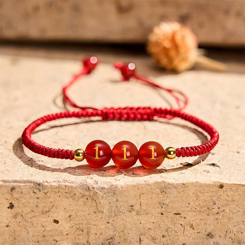 Buddha Stones Angel Number Red String Red Agate Beads Luck Braided Adjustable Bracelet - 111 Angel Number - Red String(Wrist Circumference 15-22cm) - image 10