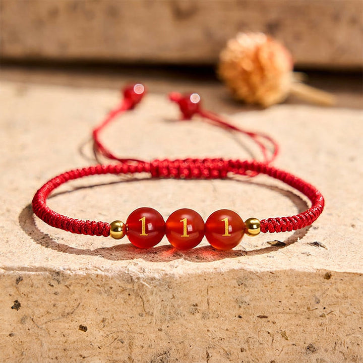Buddha Stones Angel Number Red String Red Agate Beads Luck Braided Adjustable Bracelet - 111 Angel Number - Red String(Wrist Circumference 15-22cm) - image 10