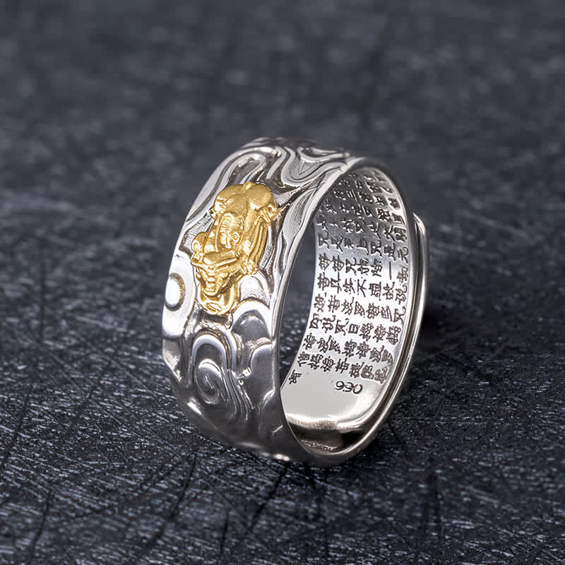Buddha Stones Pixiu Heart Sutra Copper Adjustable Wealth Ring - Golden Pixiu - image 0