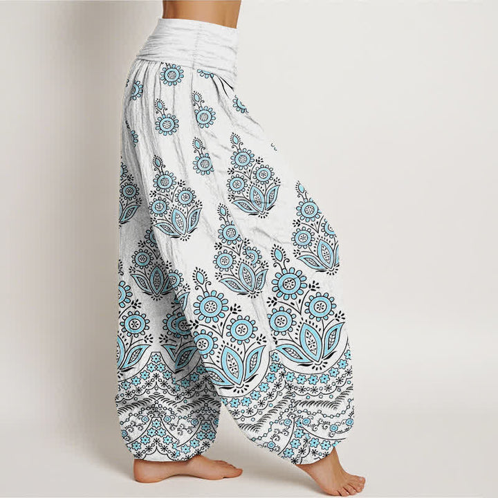 Buddha Stones Pure Cotton Mandala Floral Pattern Women's Elastic Waist Harem Pants - image 1