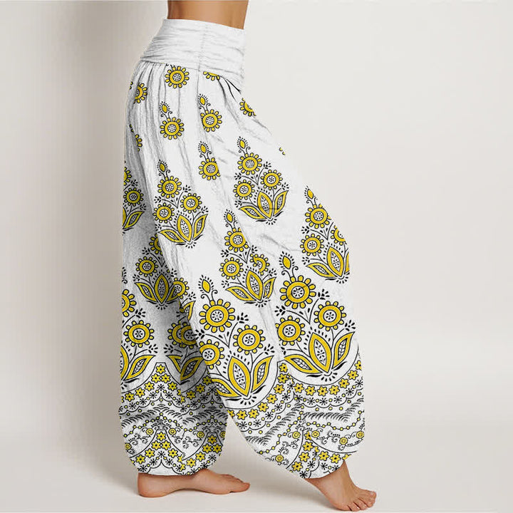 Buddha Stones Pure Cotton Mandala Floral Pattern Women's Elastic Waist Harem Pants - image 4