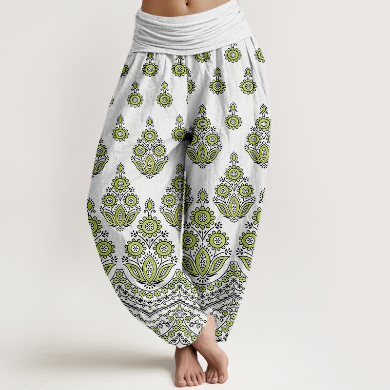Buddha Stones Pure Cotton Mandala Floral Pattern Women's Elastic Waist Harem Pants - LightGreen - US16，UK/AU20，EU48 (3XL) - image 6