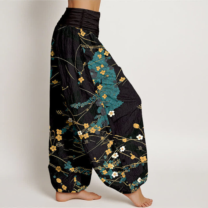 Buddha Stones Pure Cotton Floral Leaf Pattern Women's Elastic Waist Harem Pants - image 1