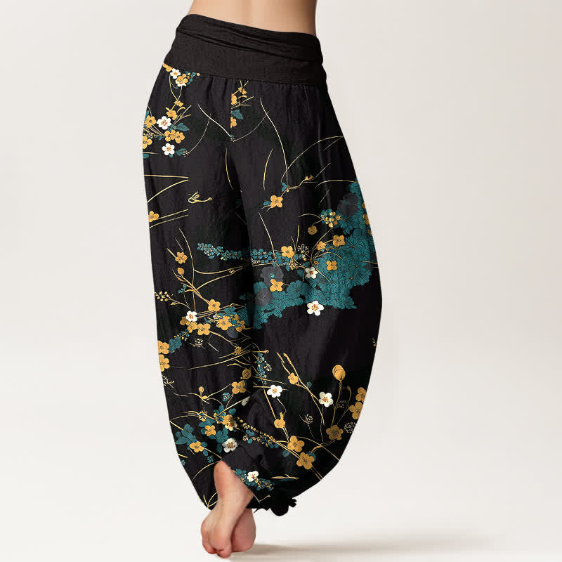 Buddha Stones Pure Cotton Floral Leaf Pattern Women's Elastic Waist Harem Pants - image 2