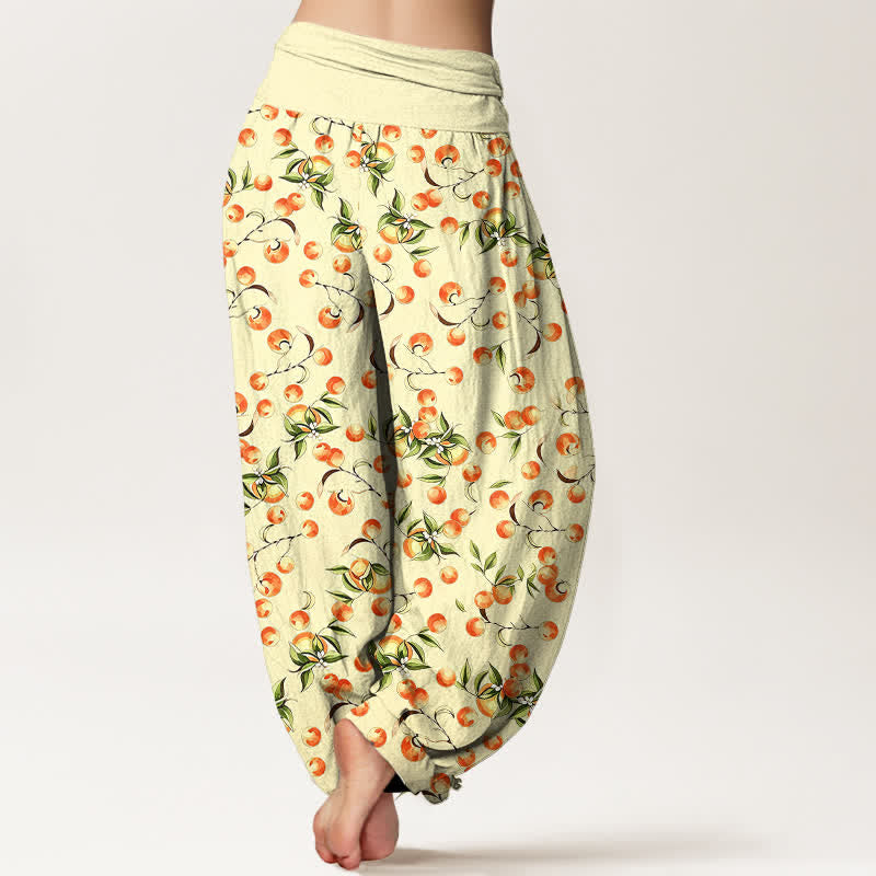 Buddha Stones Pure Cotton Mandarin Fruit Leaf Pattern Women's Elastic Waist Harem Pants - image 8
