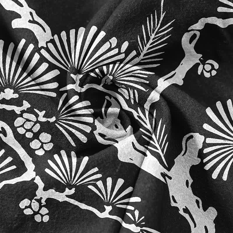 Buddha Stones Cotton White Pine Needle Botanical Pattern Men's Short Sleeve Half Button Shirt - image 4