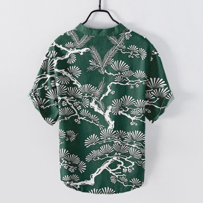 Buddha Stones Cotton White Pine Needle Botanical Pattern Men's Short Sleeve Half Button Shirt - image 8
