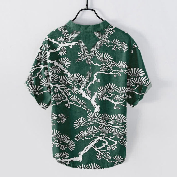 Buddha Stones Cotton White Pine Needle Botanical Pattern Men's Short Sleeve Half Button Shirt - image 8