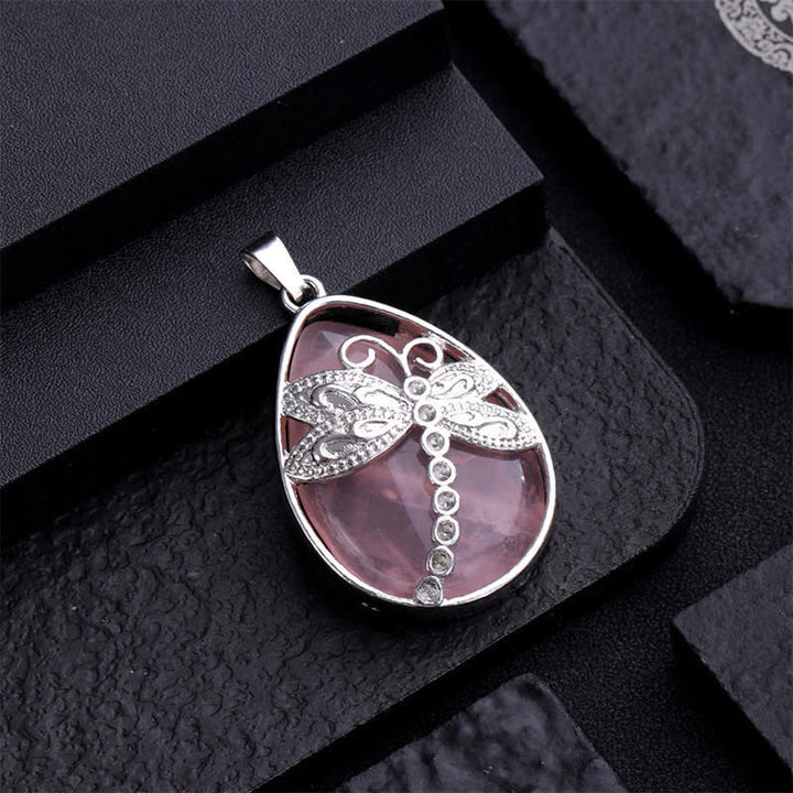 Buddha Stones Natural Green Aventurine Dragonfly Teardrop Shape Inlay Crystal Balance Necklace - image 11