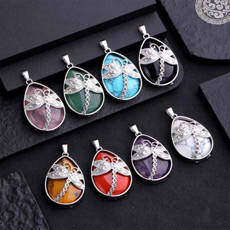 Buddha Stones Natural Green Aventurine Dragonfly Teardrop Shape Inlay Crystal Balance Necklace - image 25