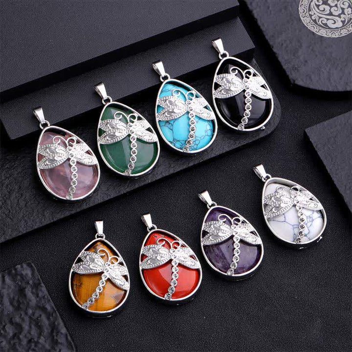 Buddha Stones Natural Green Aventurine Dragonfly Teardrop Shape Inlay Crystal Balance Necklace - image 25
