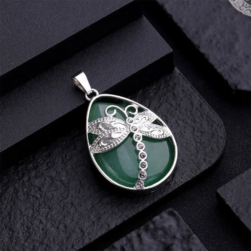 Buddha Stones Natural Green Aventurine Dragonfly Teardrop Shape Inlay Crystal Balance Necklace - image 2