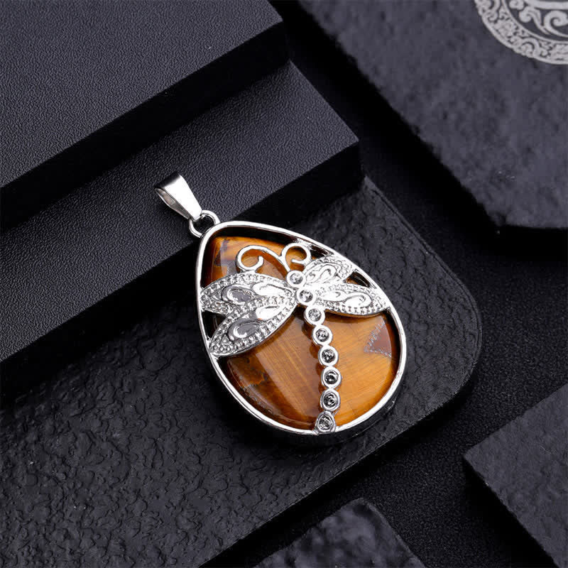 Buddha Stones Natural Green Aventurine Dragonfly Teardrop Shape Inlay Crystal Balance Necklace - image 5