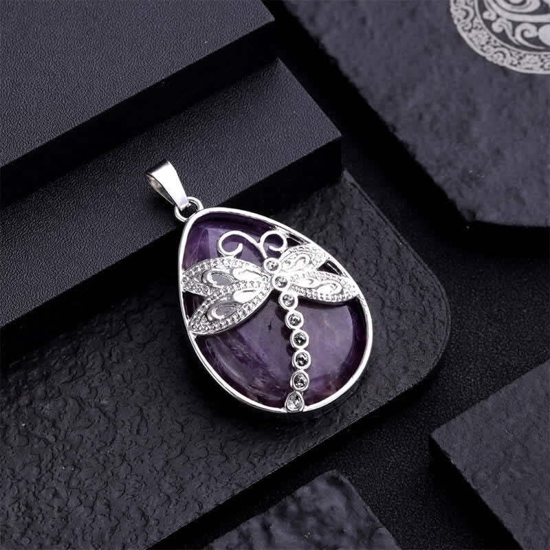 Buddha Stones Natural Green Aventurine Dragonfly Teardrop Shape Inlay Crystal Balance Necklace - image 23