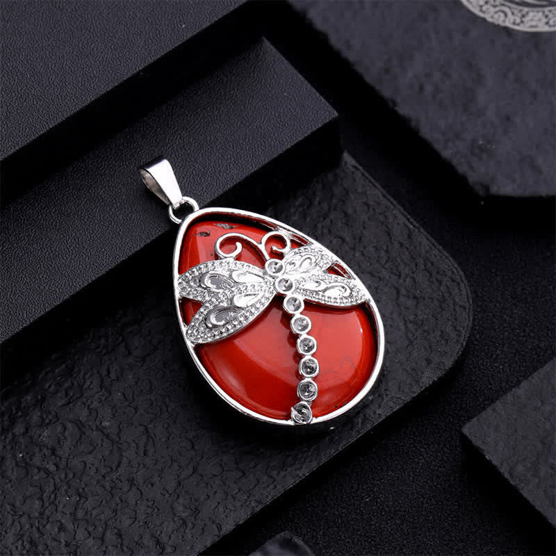 Buddha Stones Natural Green Aventurine Dragonfly Teardrop Shape Inlay Crystal Balance Necklace - image 8