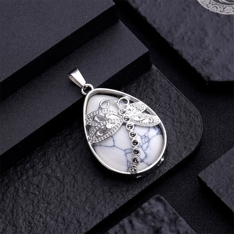 Buddha Stones Natural Green Aventurine Dragonfly Teardrop Shape Inlay Crystal Balance Necklace - image 17