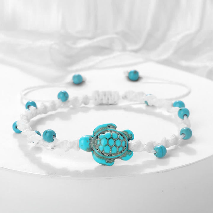 Buddha Stones Turquoise Turtle Design Braided Rope Protection Bracelet - White Rope - image 14