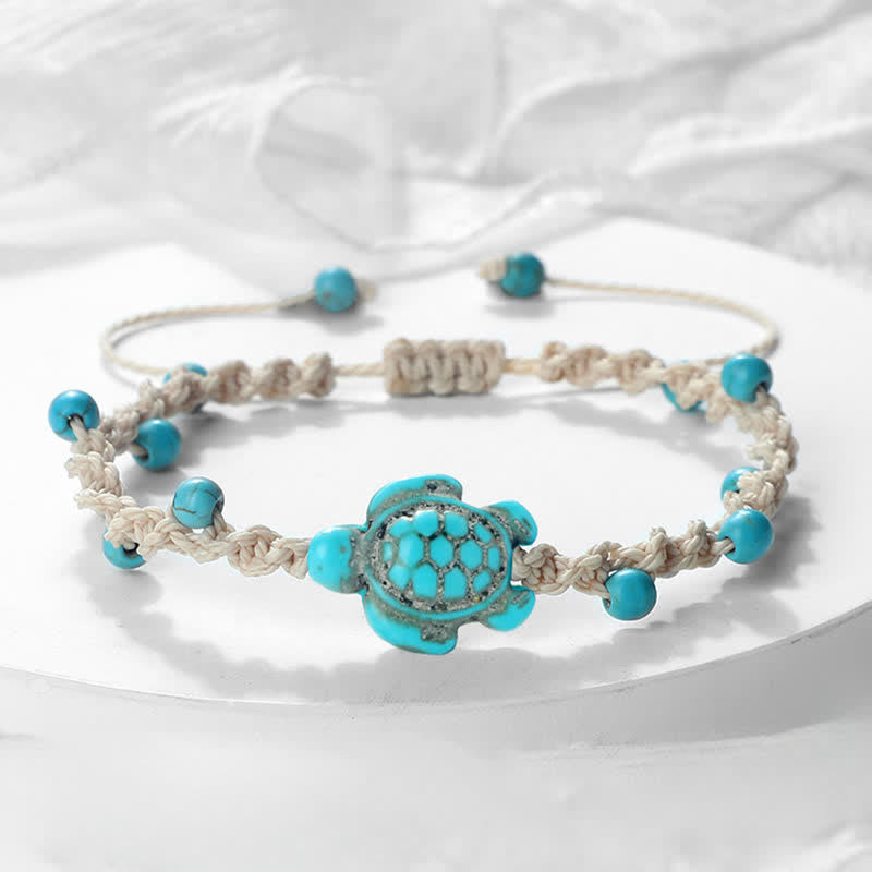 Buddha Stones Turquoise Turtle Design Braided Rope Protection Bracelet - image 1