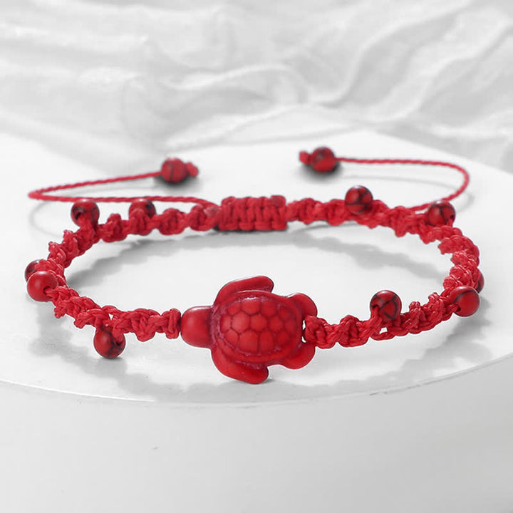 Buddha Stones Turquoise Turtle Design Braided Rope Protection Bracelet - Red Rope - image 11