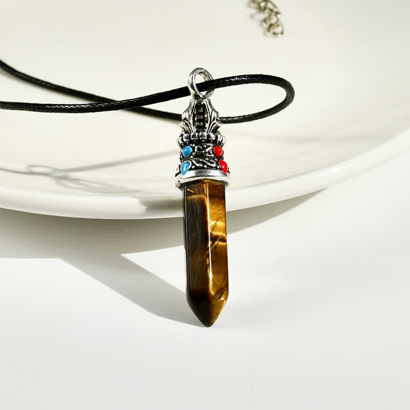 Buddha Stones Natural Turquoise Tiger Eye Wisdom Rope Necklace - image 8