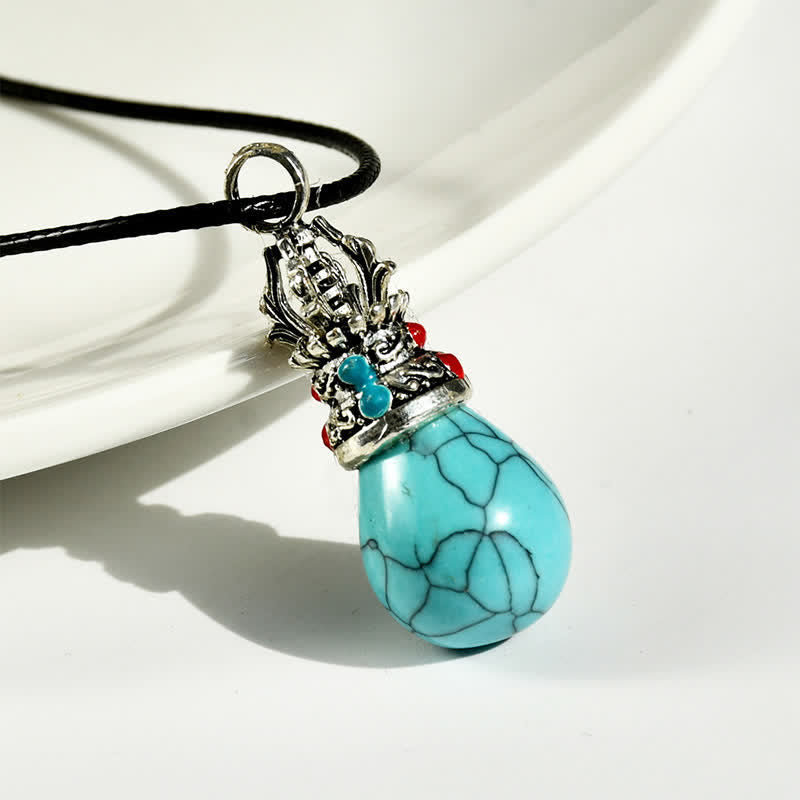 Buddha Stones Natural Turquoise Tiger Eye Wisdom Rope Necklace - image 1