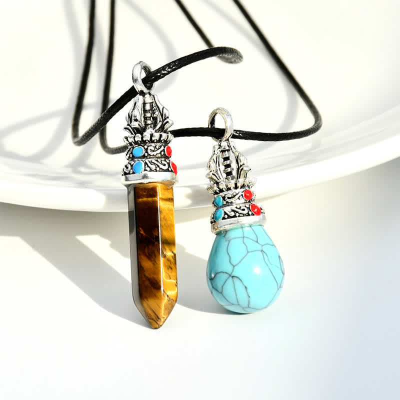 Buddha Stones Natural Turquoise Tiger Eye Wisdom Rope Necklace - image 10
