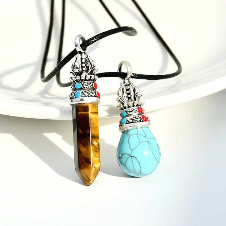 Buddha Stones Natural Turquoise Tiger Eye Wisdom Rope Necklace - image 10