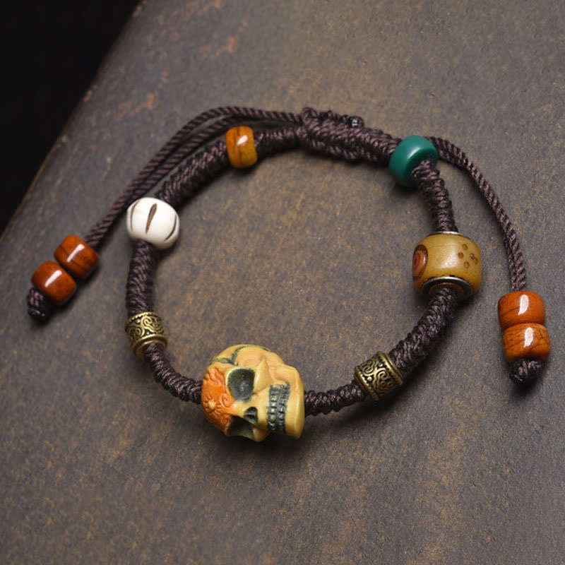 Buddha Stones Bone The Lord Of The Corpse Forest Keep Away Evil Spirits Braided Rope Bracelet - Brown Rope(Wrist Circumference:17-23cm) - image 0