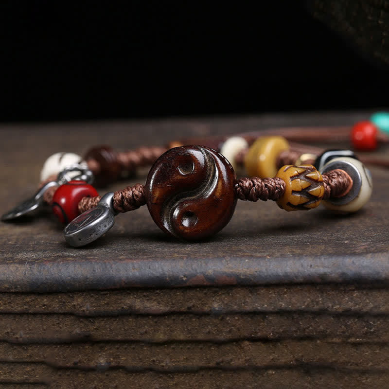 Buddha Stones Bone Yin Yang Braided Rope Balance Bracelet - image 3