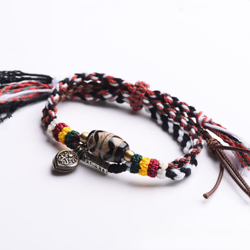 Buddha Stones Dzi Beads Om Mani Padme Hum Double Wrap Braided Rope Peace Bracelet - image 4