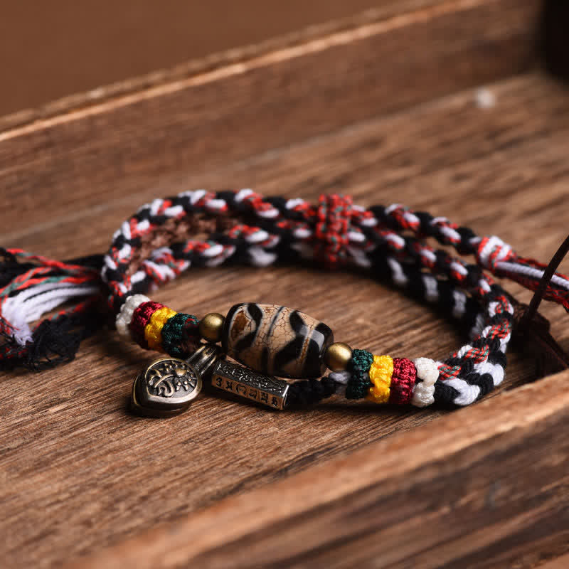 Buddha Stones Dzi Beads Om Mani Padme Hum Double Wrap Braided Rope Peace Bracelet - image 1