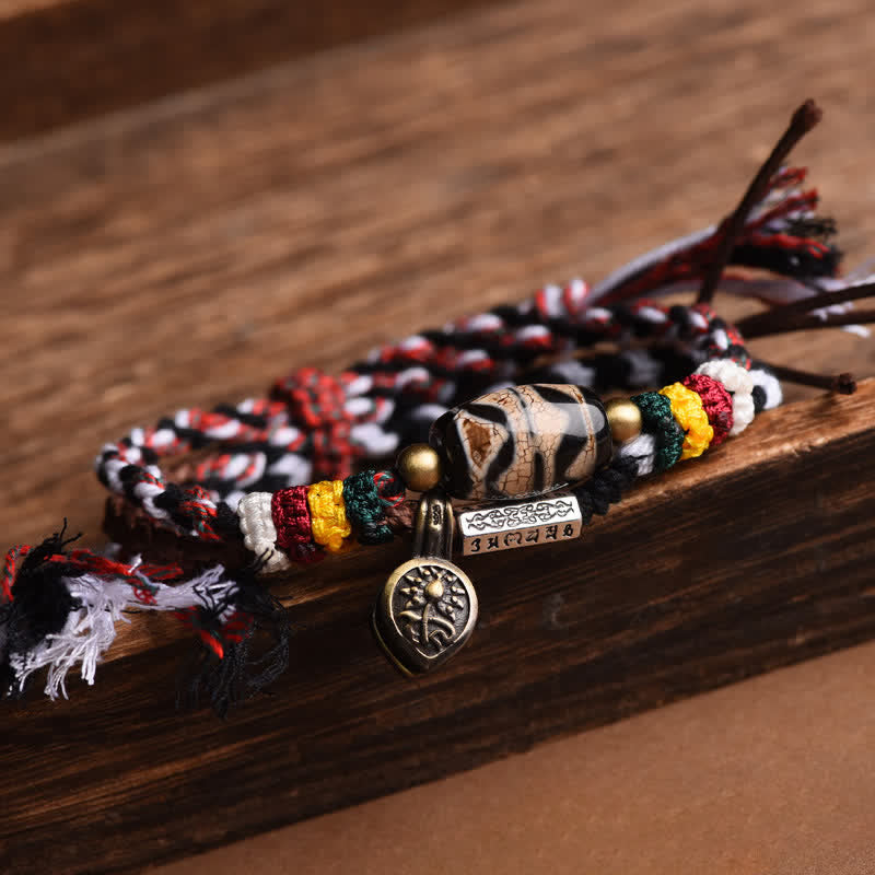 Buddha Stones Dzi Beads Om Mani Padme Hum Double Wrap Braided Rope Peace Bracelet - image 9