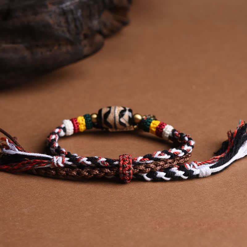Buddha Stones Dzi Beads Om Mani Padme Hum Double Wrap Braided Rope Peace Bracelet - image 3