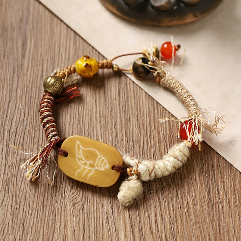 Buddha Stones Bone Fu Character Braided Rope Peace Bracelet - image 3