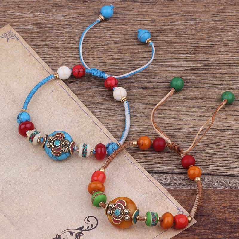 Buddha Stones Turquoise Amber Tibet Braided Rope Love Bracelet - image 14