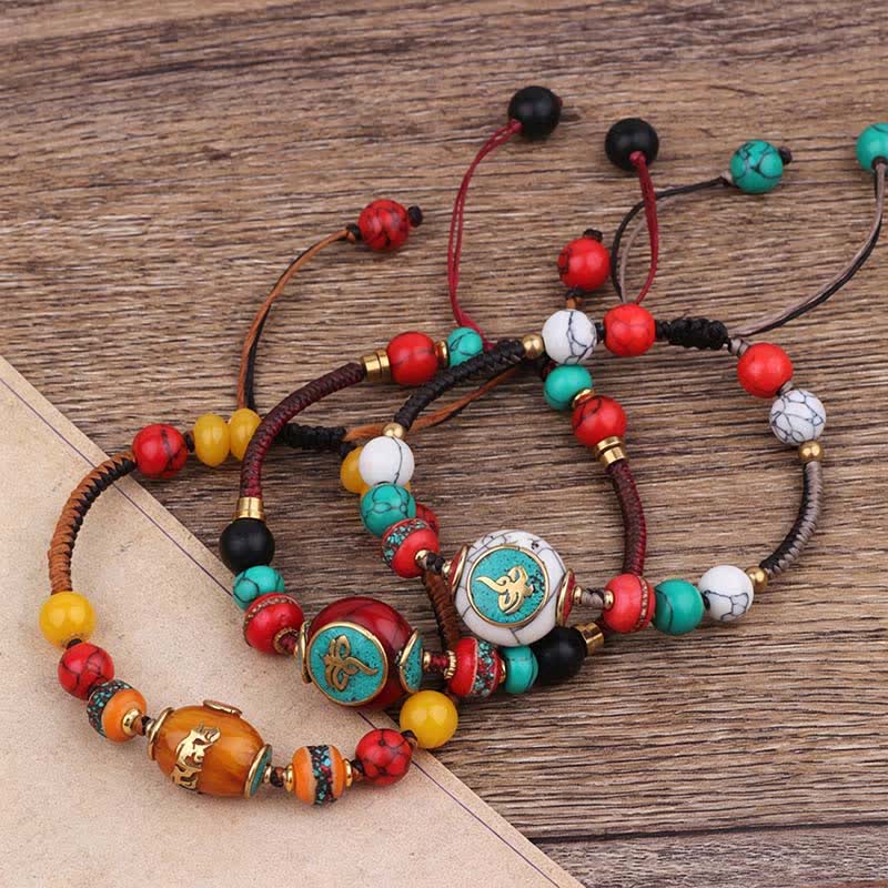 Buddha Stones Turquoise Amber Tibet Braided Rope Love Bracelet - image 18