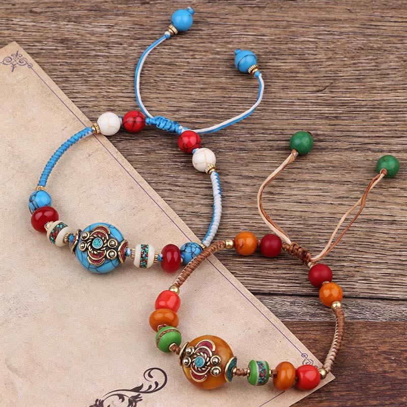 Buddha Stones Turquoise Amber Tibet Braided Rope Love Bracelet - image 17